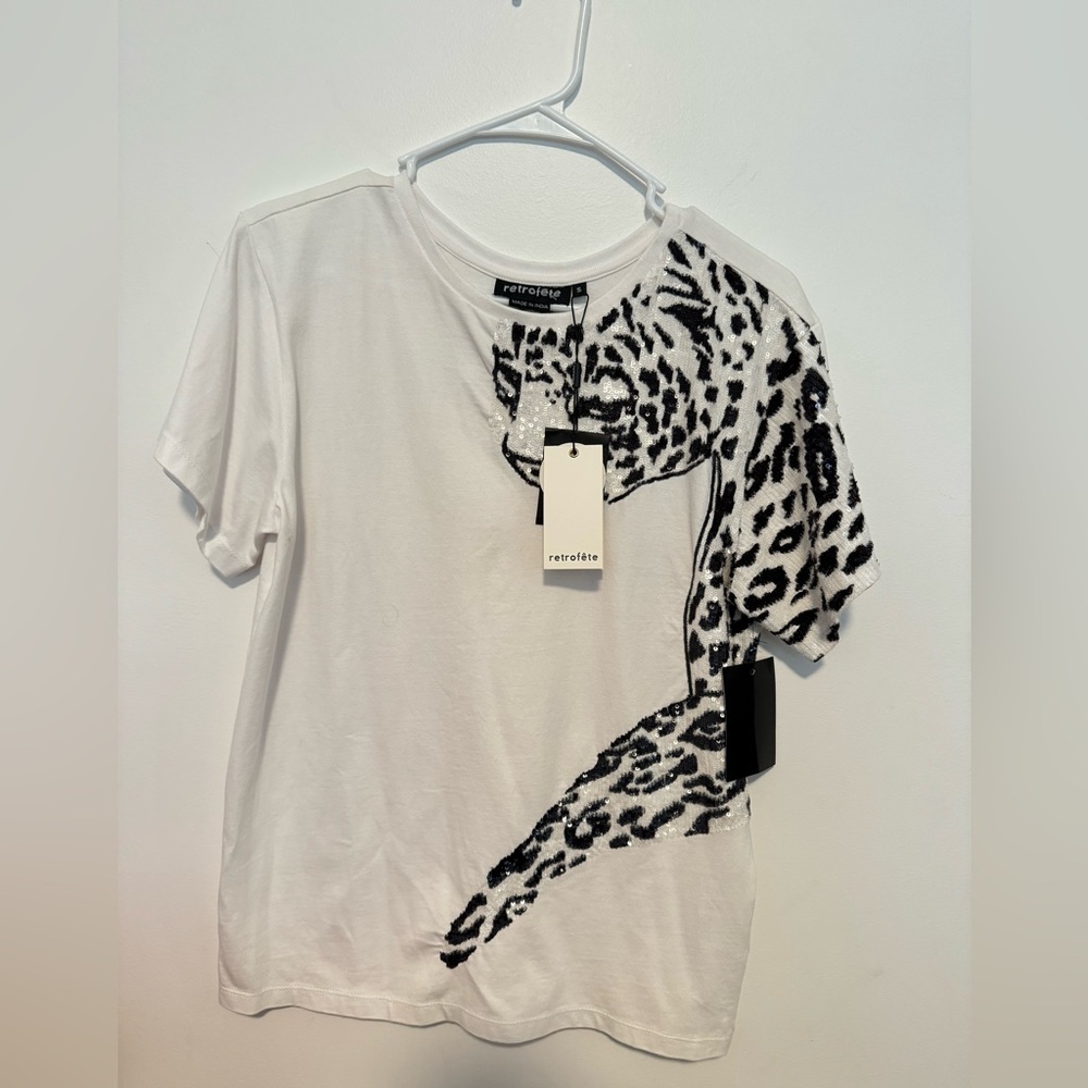 Retrofete Sequin Leopard White T-Shirt Top